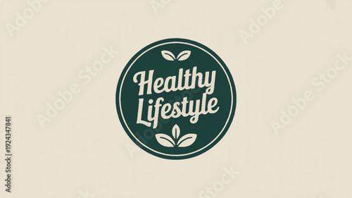 Vintage style healthy lifestyle badge with green background and white text