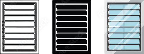 Collection of louvered window icons representing ventilation and privacy in various styles perfect for architectural or design concepts