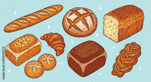 Assortment of freshly baked bread and pastries.