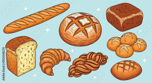 Assortment of Freshly Baked Breads and Pastries.
