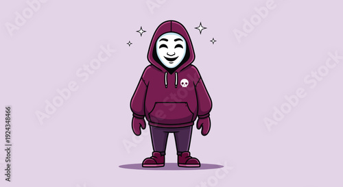 Cartoon character wearing a hoodie and a mask.