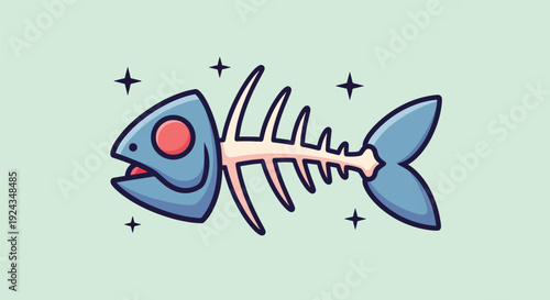 Cartoon Fish Skeleton Illustration.