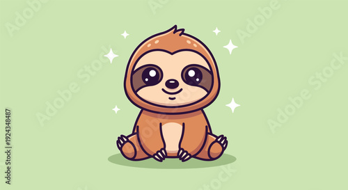 Cute Baby Sloth Sitting Cartoon Vector Illustration.