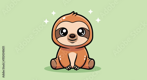 Cute Cartoon Sloth Sitting Adorable Illustration.