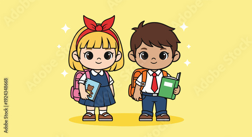 Cute Cartoon School Children Ready for Learning.