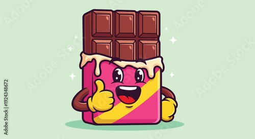 Cute chocolate bar cartoon character giving thumbs up.