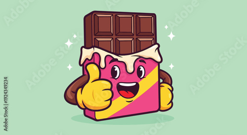 Happy Chocolate Bar Cartoon Character Giving Thumbs Up Vector illustration.