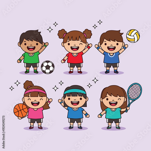 Happy Diverse Kids Playing Sports Together.