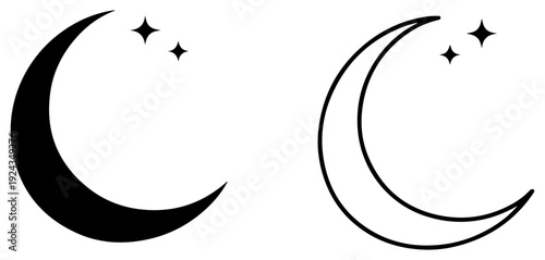 crescent moon stars line icon