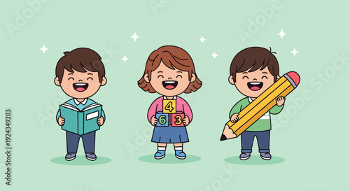 Happy Diverse School Children Learning and Playing Together.