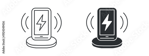 Wireless mobile charging icon set, power and energy indicators, vector illustration .