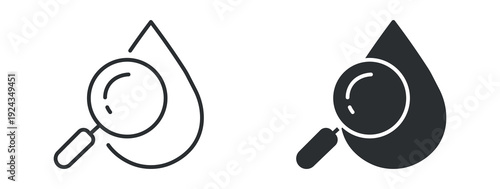 Water Research Icon. Scientific Study of Water and Environmental Analysis Symbol. Laboratory Testing and Hydrology Concept, Vector Illustration.