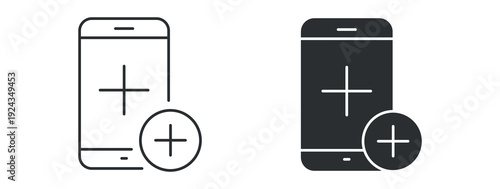 Mobile App Add Icon. Smartphone with Plus Symbol. New Application, Install or Add Feature Concept, Vector Illustration.