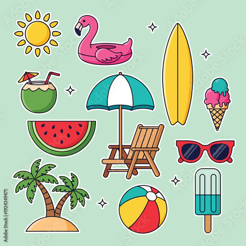 Summer Vacation Beach Holiday Icons Collection Vector illustration.
