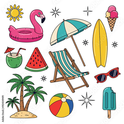 Summer Vacation Beach Holiday Icons Collection.