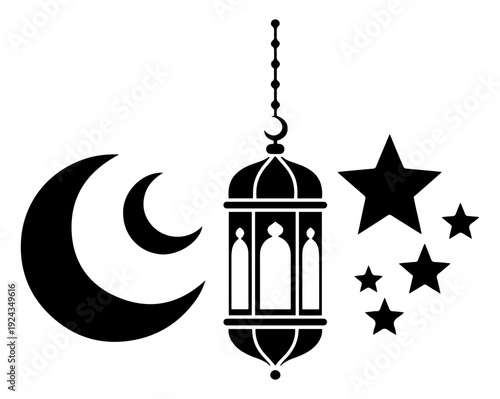 islamic crescent lantern silhouette icon