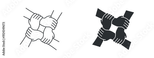 Teamwork icon set, hand in hand icon , together, partnership, work group, agreement, handshake, collaboration concept , vector illustration .