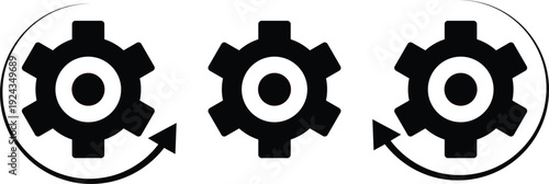 Three interlocking gear icons in a circular motion