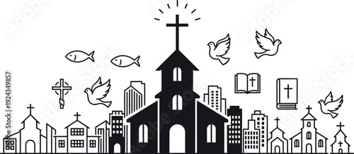 Collection of architectural sketches of various churches and cathedrals