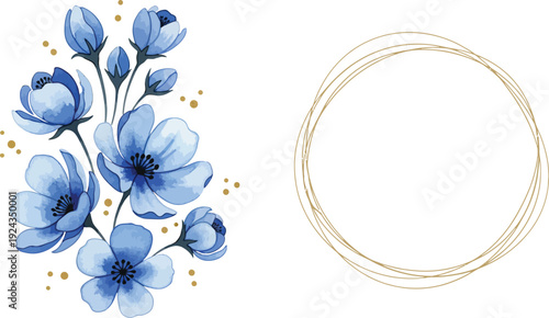Blue flowers and delicate necklace on white background elegant simple design
