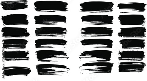 An image featuring 30 black brush strokes arranged in three columns on a white background
