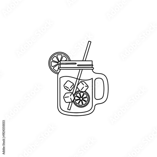 Lemonade in a glass jar with lemon and lime slices, straw, and refreshing citrus garnish.