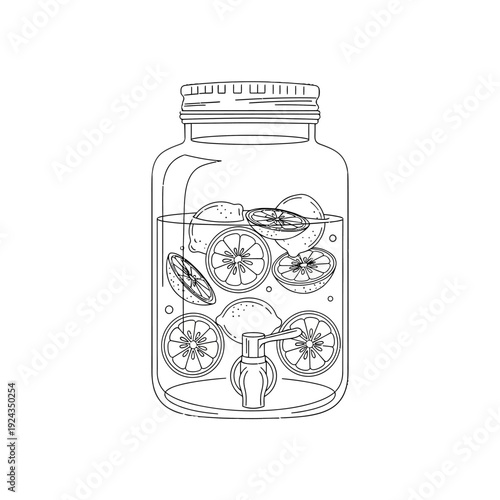 Infused Lemon Water in a Mason Jar with Slices and Mint.