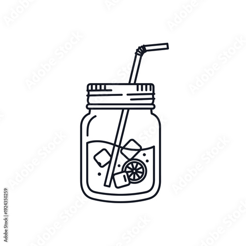 Refreshing lemon slices in a glass jar with straw illustration for a beverage.