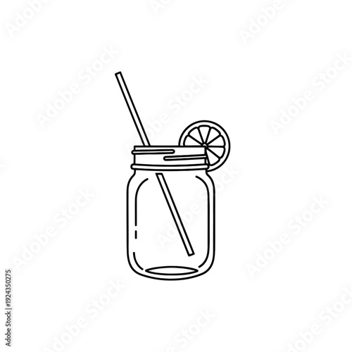 Refreshing Lemonade in a Mason Jar with Lemon Slice and Straw.
