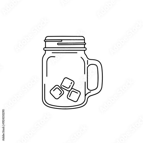 Принти на полотні Quaint Mason Jar with Ice Cubes, Simple Line Art Illustration for Cold Beverage Concept