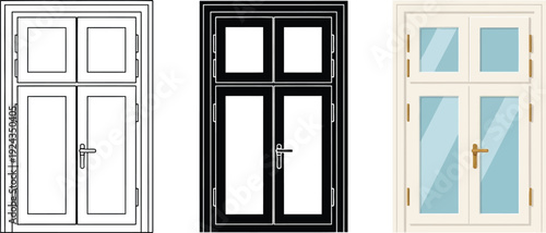 Collection of window and door icons representing different styles from outline to full color perfect for architectural design and real estate concepts