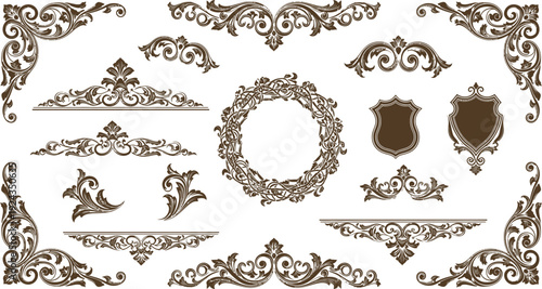 Ornate victorian style border and frame elements with floral patterns and scrollwork designs