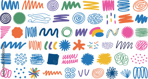 Vibrant collection of hand drawn abstract shapes and patterns