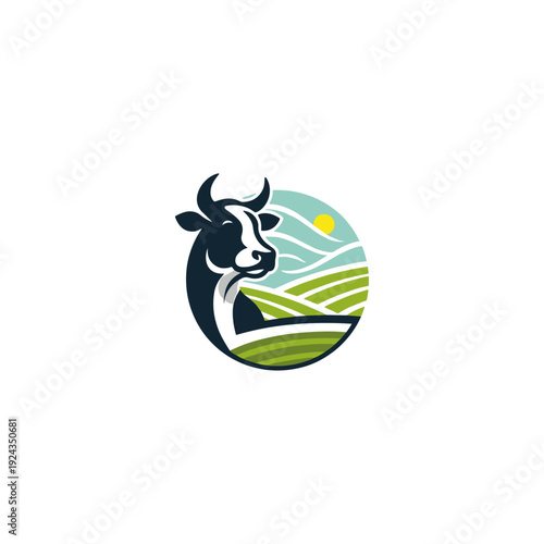Minimalist Cow logo icon flat vector design
