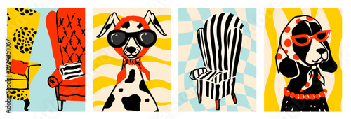 Modern Retro Dog Lifestyle Collection With Whimsical Interior Furniture And Stylish Dogs