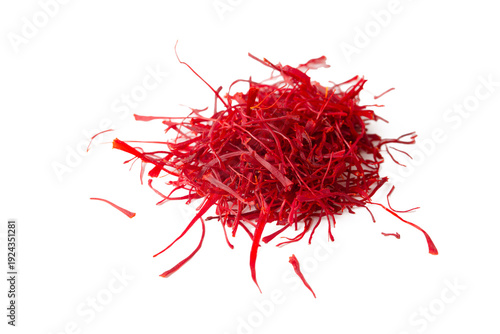 Organic saffron on a white ...