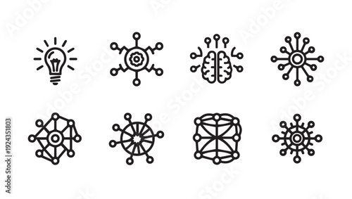 Abstract Network and Brain Icons Set Innovation Technology Connection Concepts