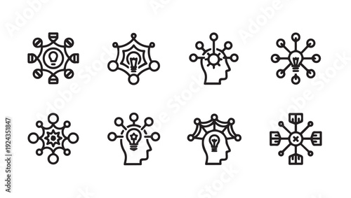Abstract Network Icons with Lightbulb and Head Concepts