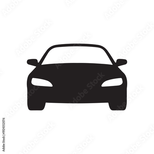 Car Front View Silhouette Icon – Black and White Sedan Vehicle Vector Illustration