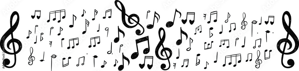 Foto Musical notes and treble clefs composition