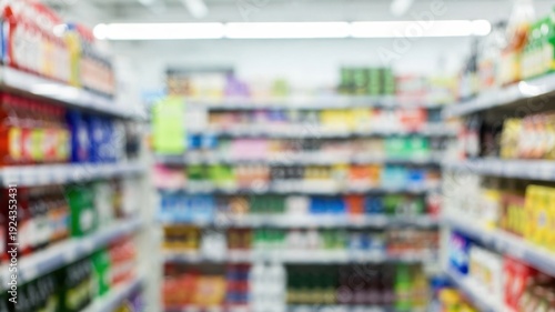 Wallpaper Mural Store aisle with many products on the shelves. The background is blurry, giving the impression of a busy store Torontodigital.ca