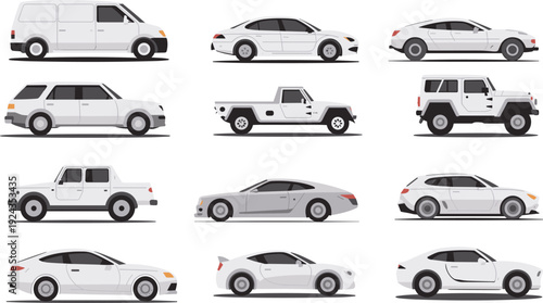 Car silhouettes illustration, sedan SUV hatchback coupe sports car van truck outline, automotive design reference, vehicle profile sketch, transportation artwork