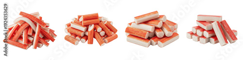 Cuadro en lienzo Set and collection of imitation crab meat surimi sticks in various heap arrangem