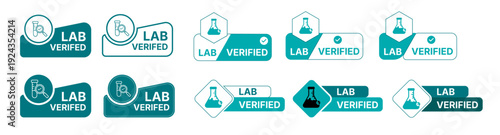 Lab Verified Badge Icon Set – Laboratory Tested Certification Labels Collection for Quality Assurance and Product Packaging