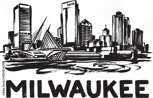 Milwaukee city skyline vector illustration with hand drawn modern buildings and city name