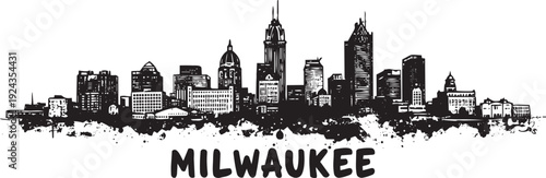 Milwaukee city vector skyline with hand drawn buildings, wisconsin, united states of america