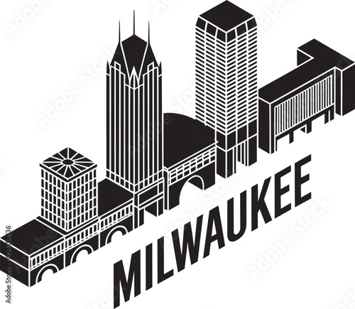 Milwaukee isometric city architecture illustration featuring downtown buildings and skyscrapers