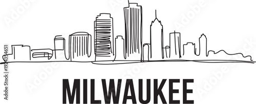 Milwaukee hand drawn skyline sketch showing urban buildings and skyscrapers in minimalist style