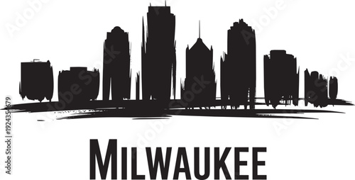 Milwaukee simple silhouette vector graphic with bold text cityscape