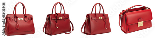 Canvastavla Set and collection of elegant red leather handbags and luxury fashion purses wit